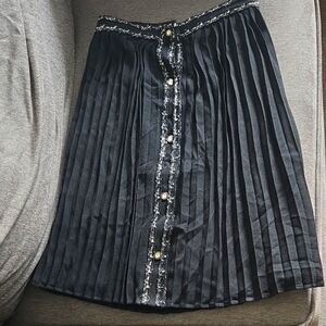 English Black Pleated Skirt with Tweed Trims TW4236ST
